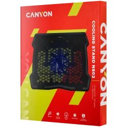 CANYON NS02, Cooling stand single fan with 2x2.0 USB hub, support up to 10”-15.6” laptop, ABS plastic and iron, Fans dimension:1