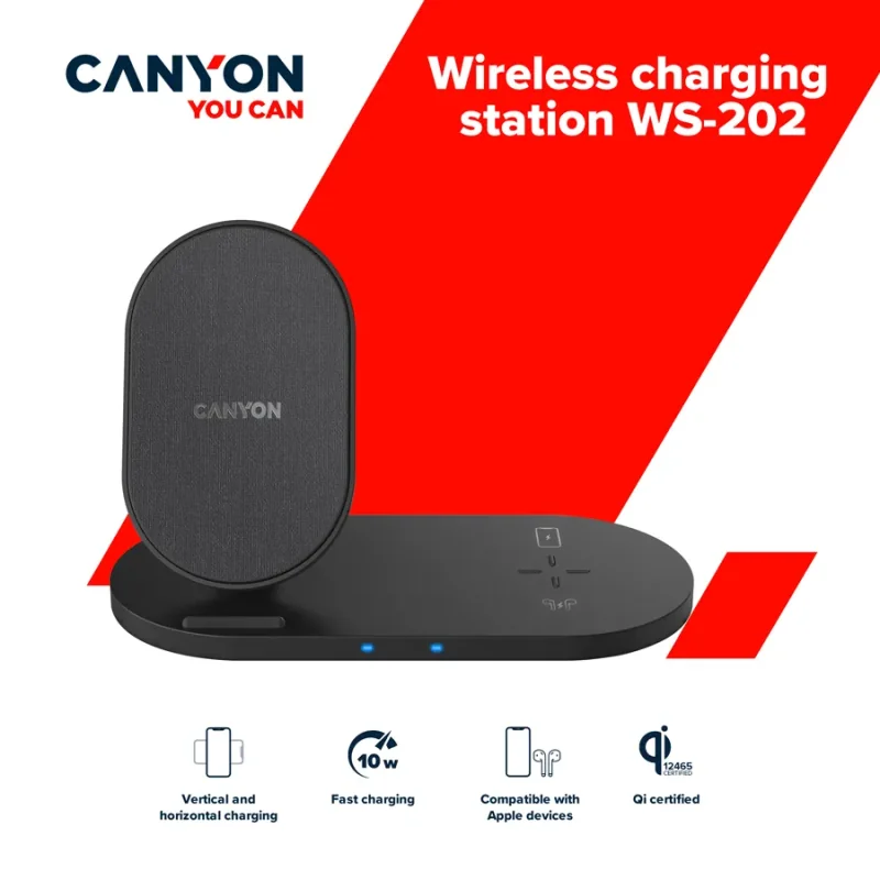 CANYON wireless charger WS-202 10W 2in1 Black - 1