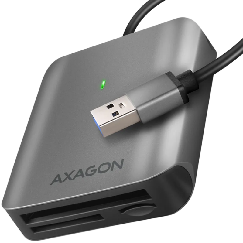 Axagon Aluminum high-speed USB-A 3.2 Gen 1 memory card reader. 3 slots, UHS-II. - 1
