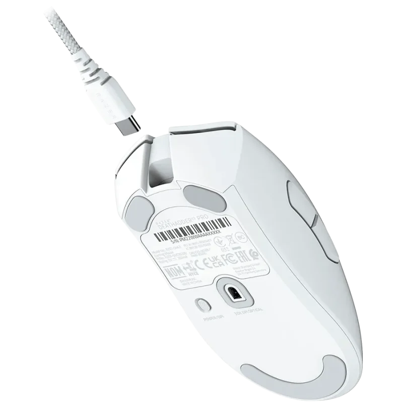 Razer DeathAdder V3 Pro - White Edition, Ergonomic Wireless Gaming Mouse, Speedflex Charging Cable USB Type C, 30000DPI, Optical