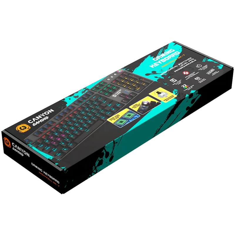 CANYON Nightfall GK-7, Wired Gaming Keyboard,Black 104 mechanical switches,60 million times key life, 22 types of lights,Removab