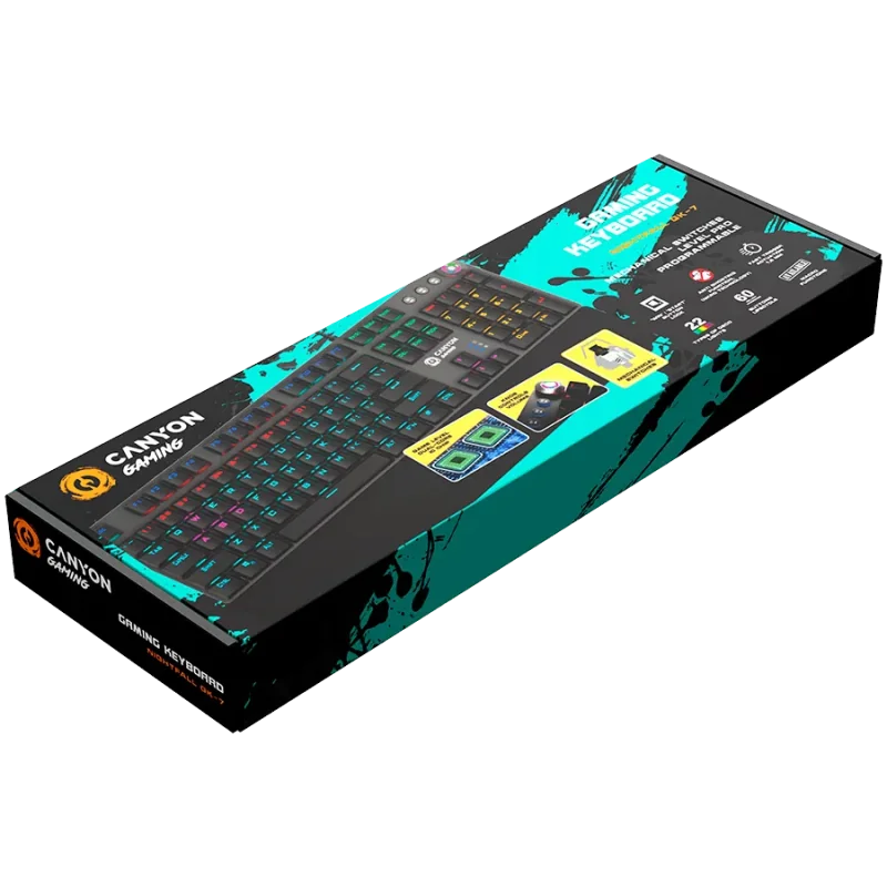 CANYON Nightfall GK-7, Wired Gaming Keyboard,Black 104 mechanical switches,60 million times key life, 22 types of lights,Removab