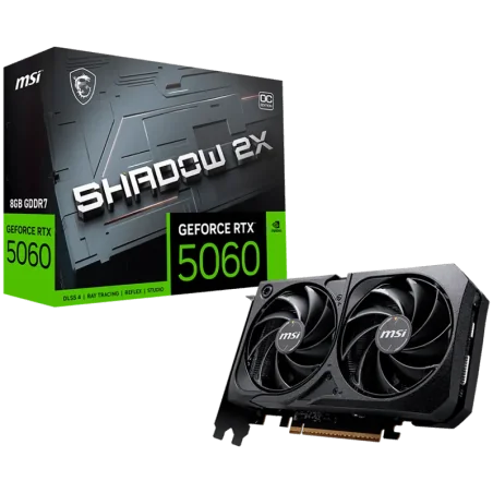 MSI Video Card NVIDIA GeForce RTX 5060 8G SHADOW 2X OC, 8GB GDDR7, 128-bit, 2535 MHz Boost, 3840 CUDA Cores, PCIe 5.0 (x8), 3x D