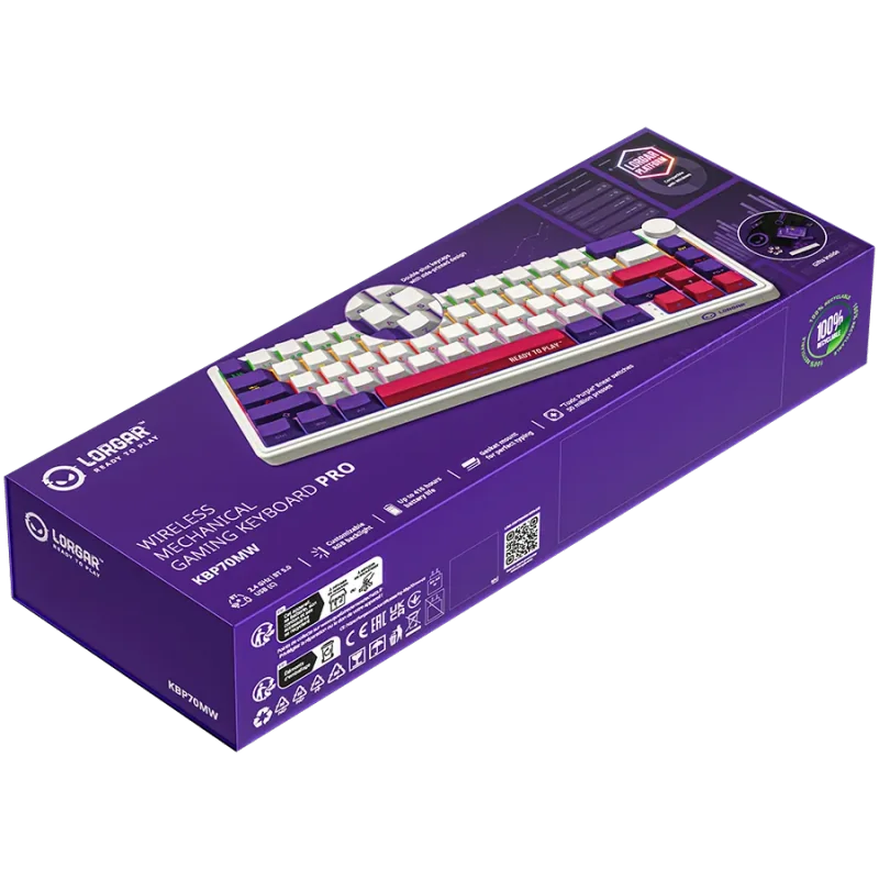 LORGAR KBP70MW, Wireless 65% Mechanical Gaming Keyboard Pro, White, EN layout - 1