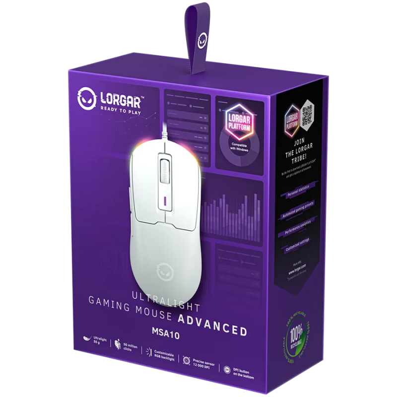 LORGAR MSA10, Ultralight Wired Gaming Mouse Advanced, white - 1