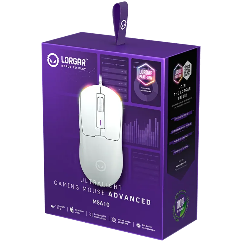 LORGAR MSA10, Ultralight Wired Gaming Mouse Advanced, white - 1