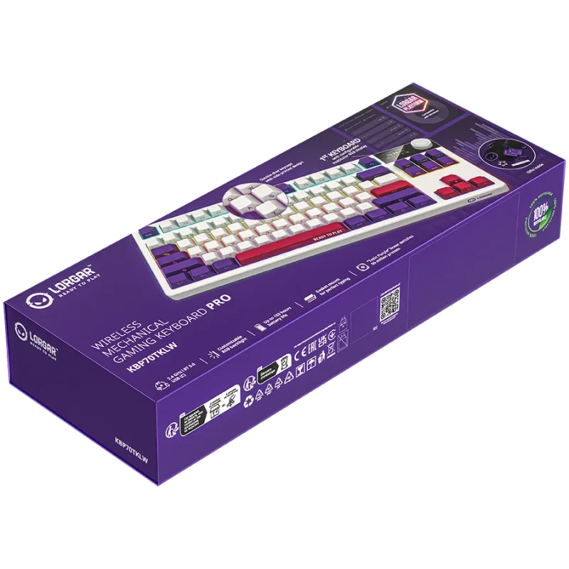 LORGAR KBP70TKLW, Wireless TKL Mechanical Gaming Keyboard Pro, White, EN layout - 1
