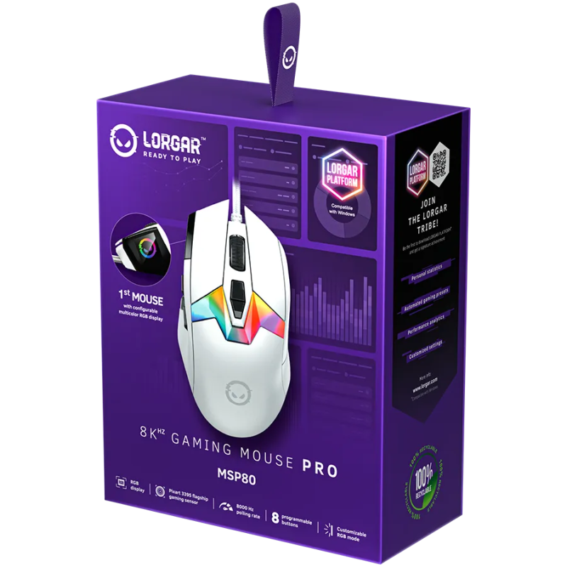 LORGAR MSP80, 8000 Hz Gaming Mouse Pro, White - 1