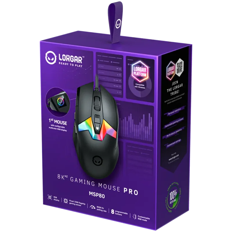 LORGAR MSP80, 8000 Hz Gaming Mouse Pro, Black - 1
