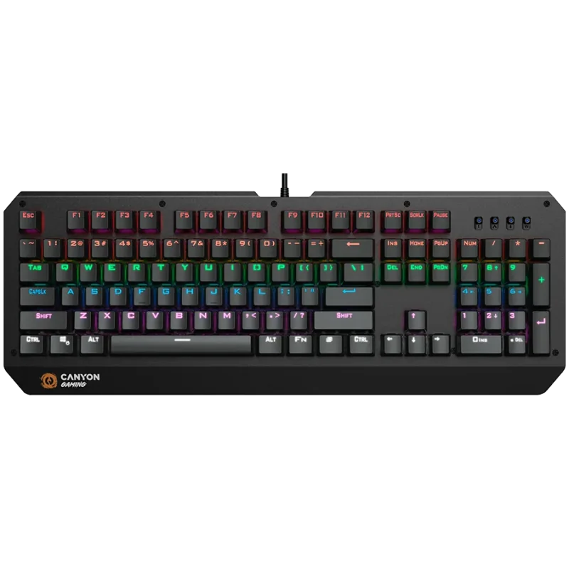 CANYON Hazard GK-6, Wired multimedia gaming keyboard with lighting effect, 108pcs rainbow LED, Numbers 104keys, EN double inject
