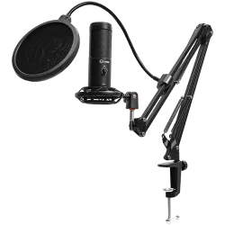 LORGAR Voicer 931, Gaming Microphone, Black, USB condenser microphone with boom arm stand, pop filter, tripod stand. including 1