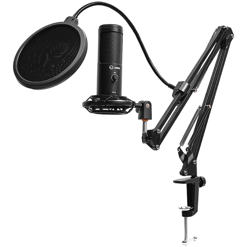 LORGAR Voicer 931, Gaming Microphone, Black, USB condenser microphone with boom arm stand, pop filter, tripod stand. including 1
