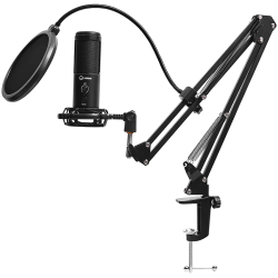 LORGAR Voicer 931, Gaming Microphone, Black, USB condenser microphone with boom arm stand, pop filter, tripod stand. including 1