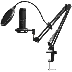 LORGAR Voicer 931, Gaming Microphone, Black, USB condenser microphone with boom arm stand, pop filter, tripod stand. including 1