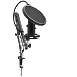 LORGAR Voicer 931, Gaming Microphone, Black, USB condenser microphone with boom arm stand, pop filter, tripod stand. including 1