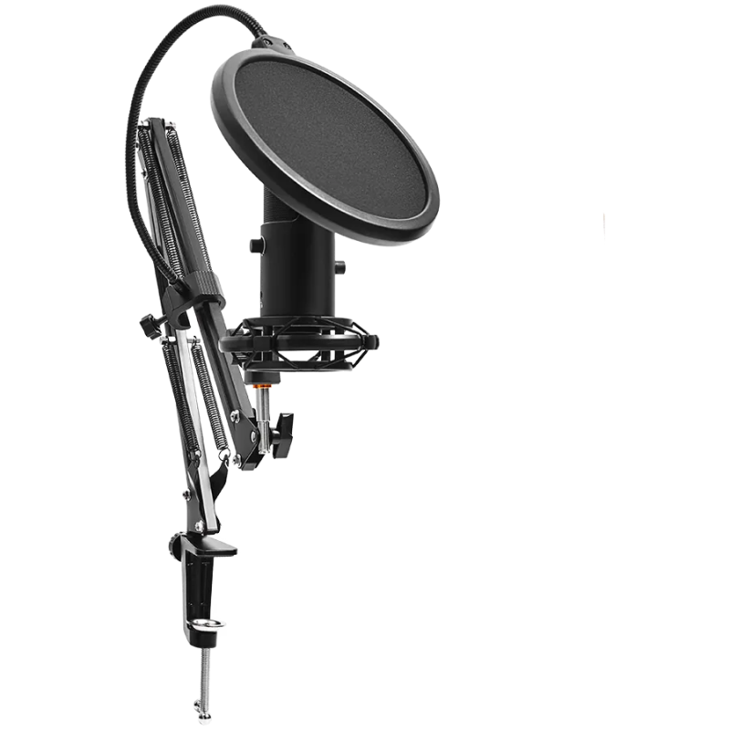LORGAR Voicer 931, Gaming Microphone, Black, USB condenser microphone with boom arm stand, pop filter, tripod stand. including 1
