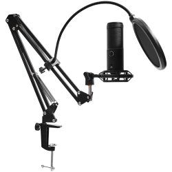 LORGAR Voicer 931, Gaming Microphone, Black, USB condenser microphone with boom arm stand, pop filter, tripod stand. including 1