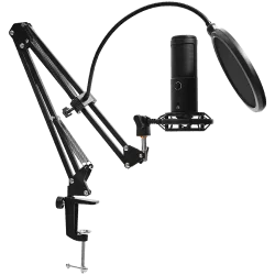 LORGAR Voicer 931, Gaming Microphone, Black, USB condenser microphone with boom arm stand, pop filter, tripod stand. including 1