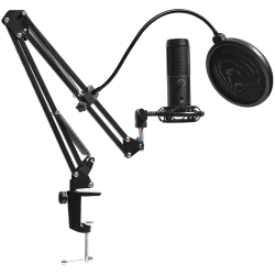 LORGAR Voicer 931, Gaming Microphone, Black, USB condenser microphone with boom arm stand, pop filter, tripod stand. including 1