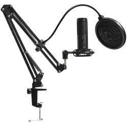 LORGAR Voicer 931, Gaming Microphone, Black, USB condenser microphone with boom arm stand, pop filter, tripod stand. including 1