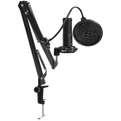 LORGAR Voicer 931, Gaming Microphone, Black, USB condenser microphone with boom arm stand, pop filter, tripod stand. including 1
