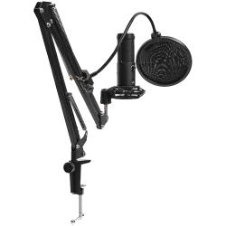 LORGAR Voicer 931, Gaming Microphone, Black, USB condenser microphone with boom arm stand, pop filter, tripod stand. including 1