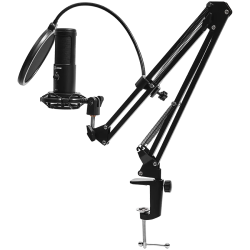 LORGAR Voicer 931, Gaming Microphone, Black, USB condenser microphone with boom arm stand, pop filter, tripod stand. including 1