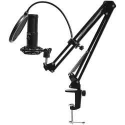 LORGAR Voicer 931, Gaming Microphone, Black, USB condenser microphone with boom arm stand, pop filter, tripod stand. including 1