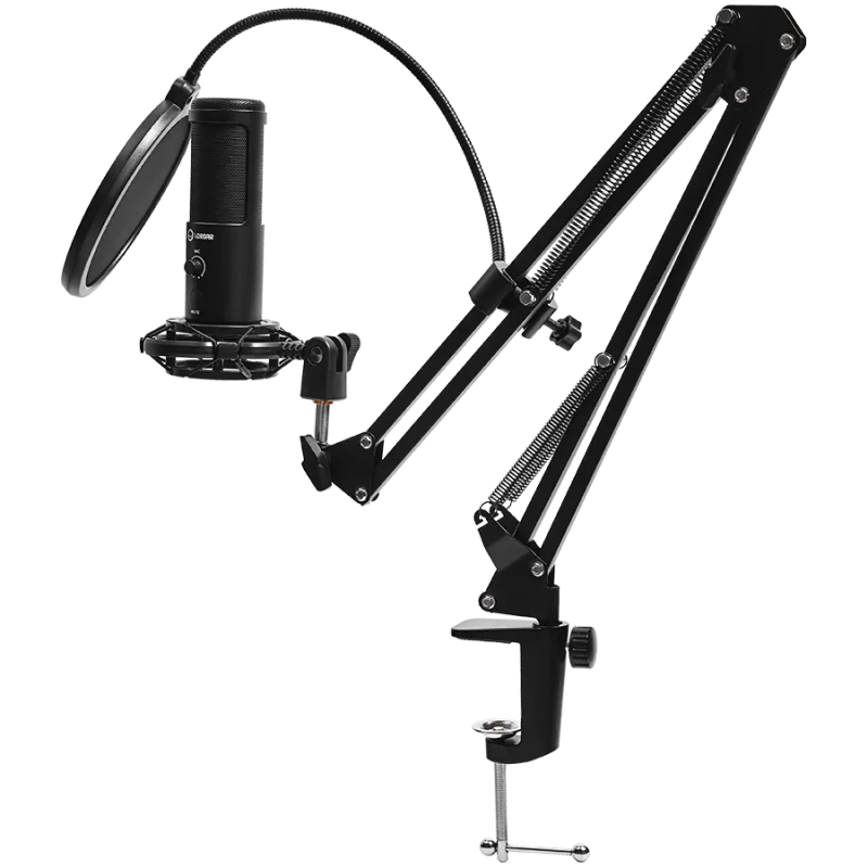 LORGAR Voicer 931, Gaming Microphone, Black, USB condenser microphone with boom arm stand, pop filter, tripod stand. including 1