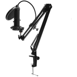 LORGAR Voicer 931, Gaming Microphone, Black, USB condenser microphone with boom arm stand, pop filter, tripod stand. including 1