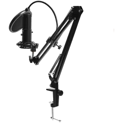 LORGAR Voicer 931, Gaming Microphone, Black, USB condenser microphone with boom arm stand, pop filter, tripod stand. including 1