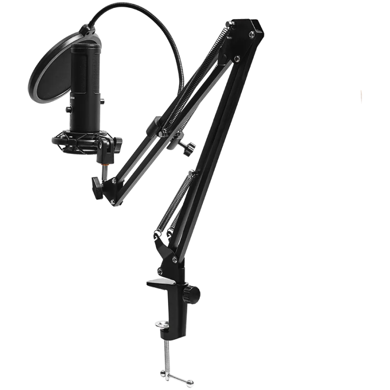 LORGAR Voicer 931, Gaming Microphone, Black, USB condenser microphone with boom arm stand, pop filter, tripod stand. including 1