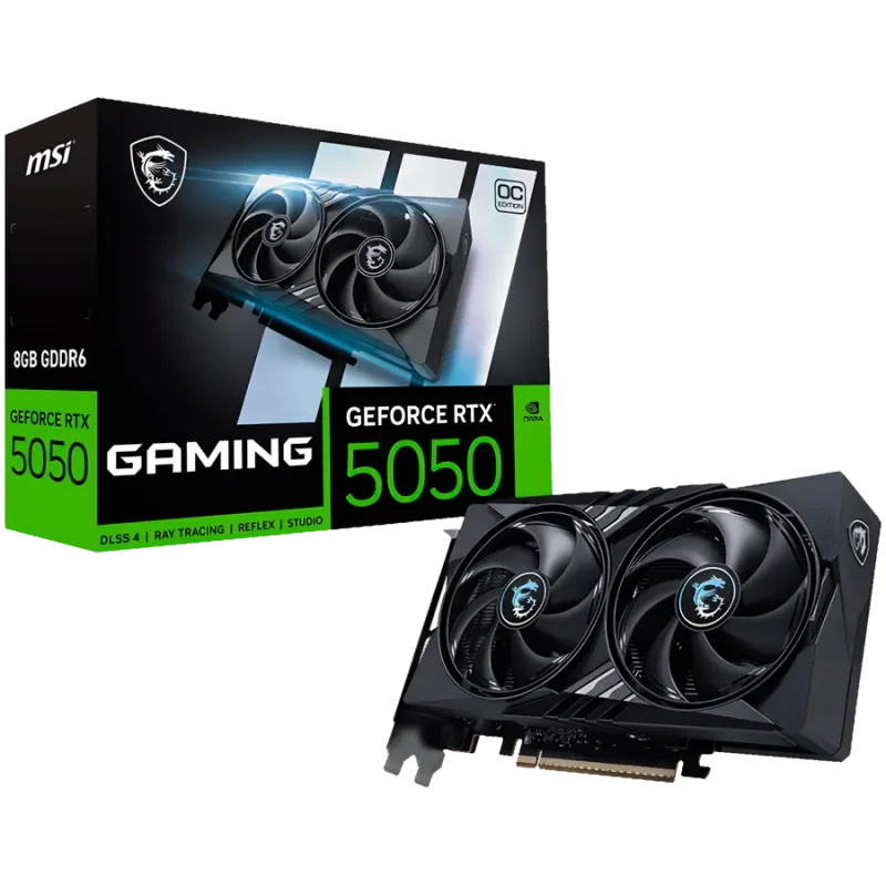 MSI Video Card NVIDIA GeForce RTX 5050 8G GAMING OC, 8GB GDDR6, 128-bit, 2647 MHz Boost, 2560 CUDA Cores, PCIe 5.0 (x8), 3x DP 2